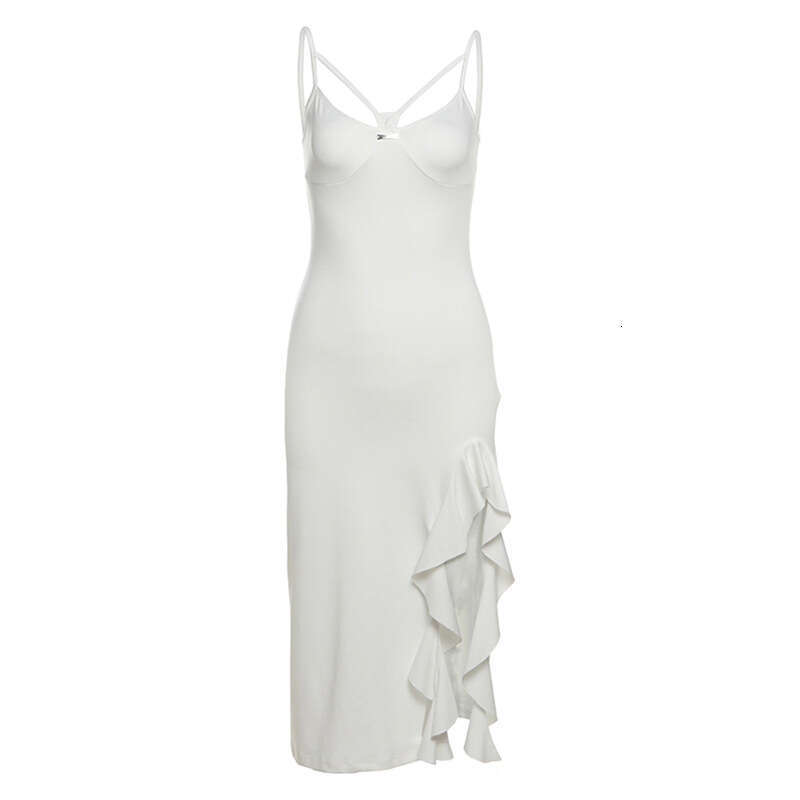 2025 Spring Summer New Solid Color Sexy Strap Slim Fit Bodycon Slit Dress for Women 65a