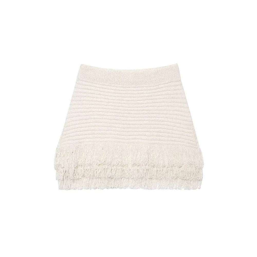 Designer Clothing 2025 TFMLN Elegant Women's Tassel Knitted Mini Set Chic Hollow Out Short Sleeve Button Tops High Waist Skirt Female Slim Outfit