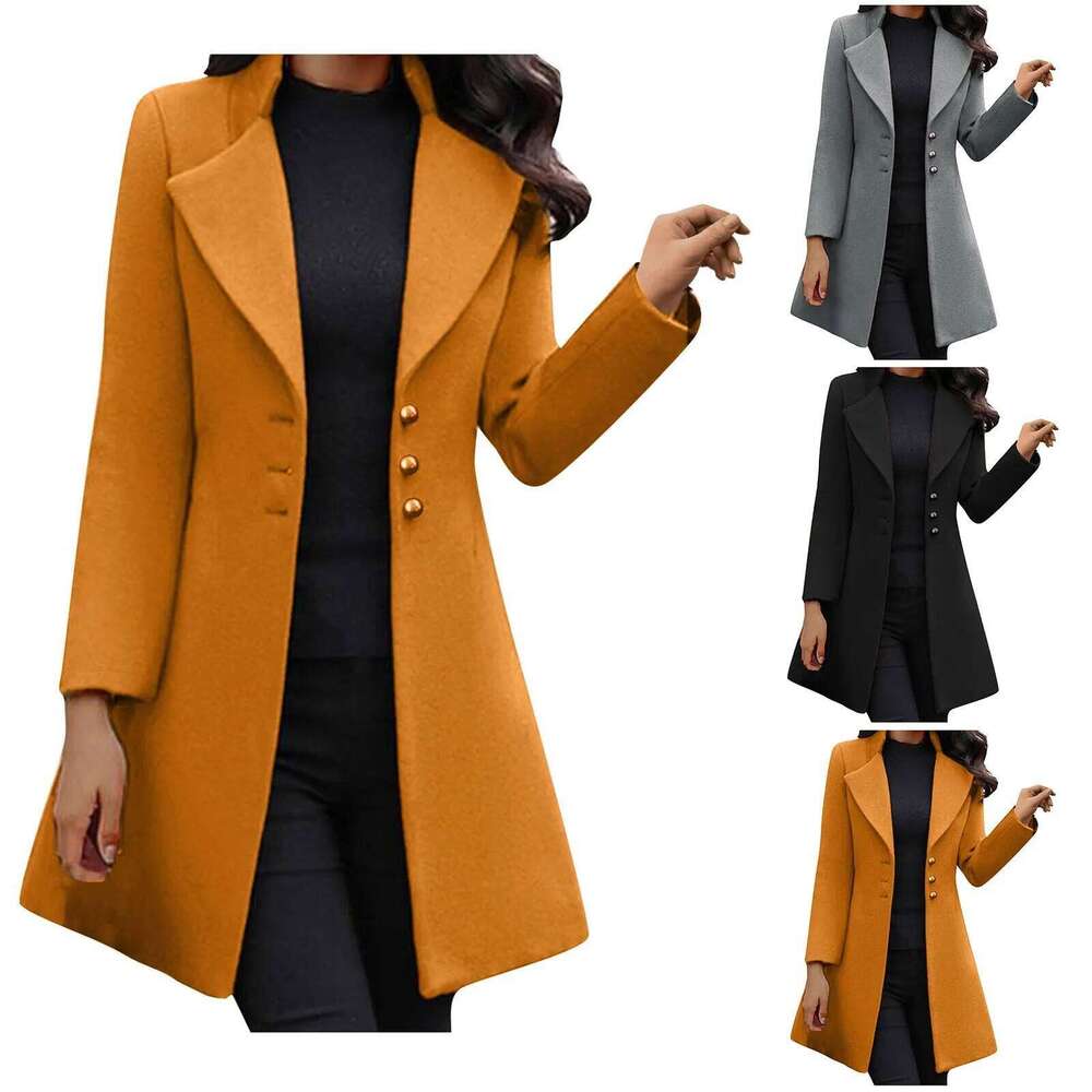 Designer Clothing Womens Lapel Single Breassted Trench Coat Winter Wool Blend Mid Long Outwear Peacoat Temperament Fleece Lined Jacket Women Fashion