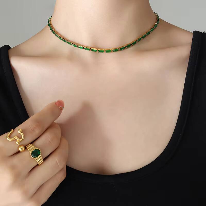 Summer Luxury Jewelry Designer Full Zircon Stainless Steel 18 K Tennis Chain Bracelet Necklace Set