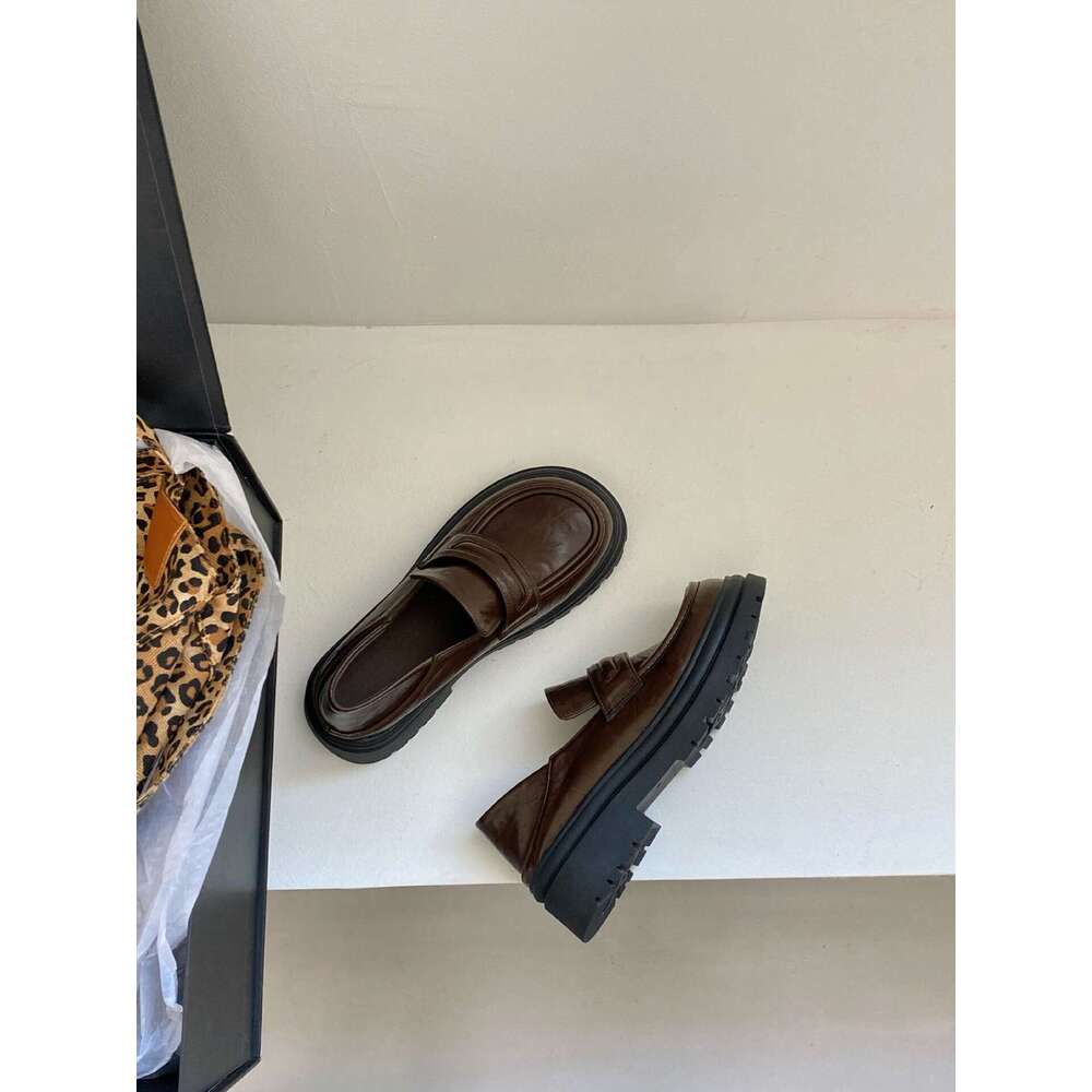 British Style Thick-Soled Leather Shoes for Women, Korean Version, Campus Style, Soft Leather, Comfortable, Height-Increasing Loafers