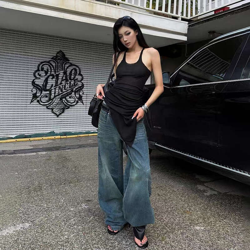 2024 Spring New Women's Solid Color Slim Street Fashion U-Neck Strap Mid-Length Vest 8ed