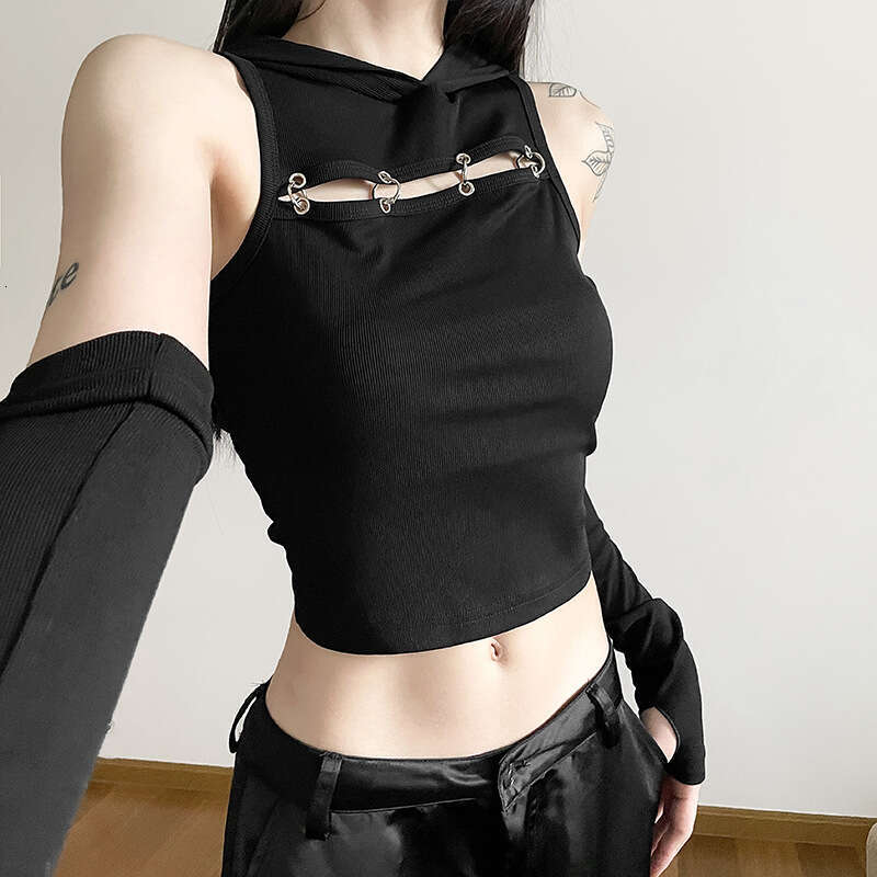 2023 Summer New Women's Solid Color Slim Fit Crop Top Street Fashion Hooded Sleeveless Vest for Women c55