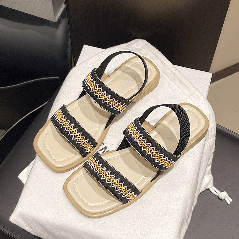 Ddmysports Chunky Heel For Women Summer New Fashionable Versatile Casual Beach One Strap Ethnic Style Roman Sandals Outdoor Shoes