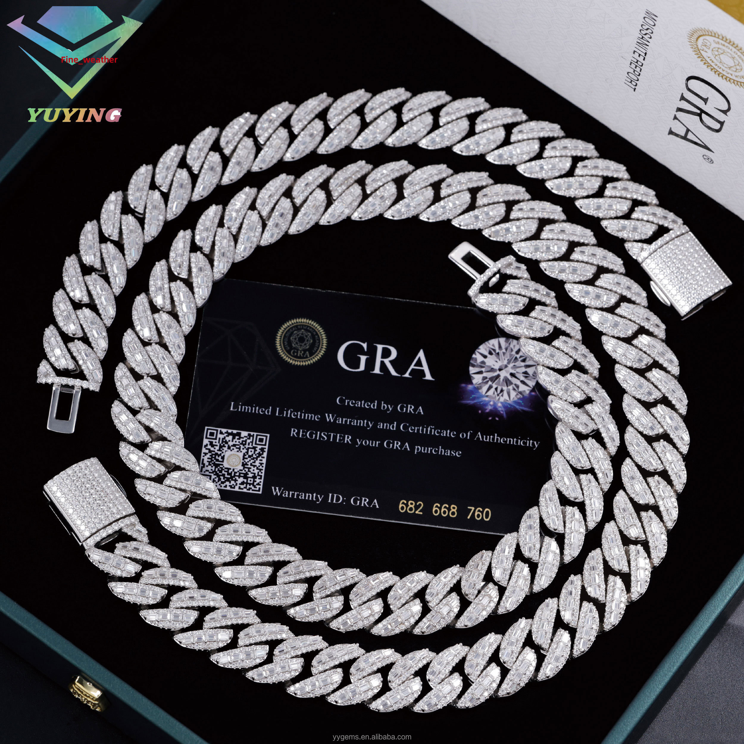 RTS Luxury Necklaces 15mm 18mm S925 Sterling Silver Baguette Moissanite Diamond Cuban Link Chain Hip Hop Necklace