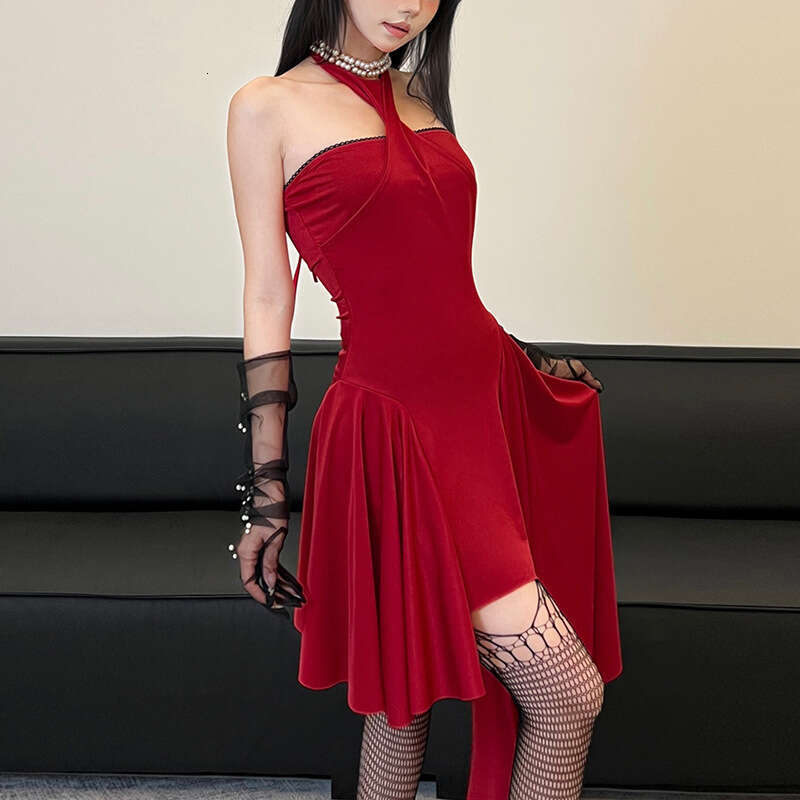 2024 Autumn New Women's Solid Color Slim High Waist Fashion Halter Neck Backless Sleeveless Dress 380