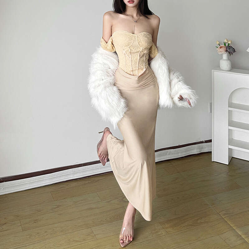 2024 Women's Autumn Winter New Fashion Solid Color Off-Shoulder Short Sleeve Mid-Length Dress 27c