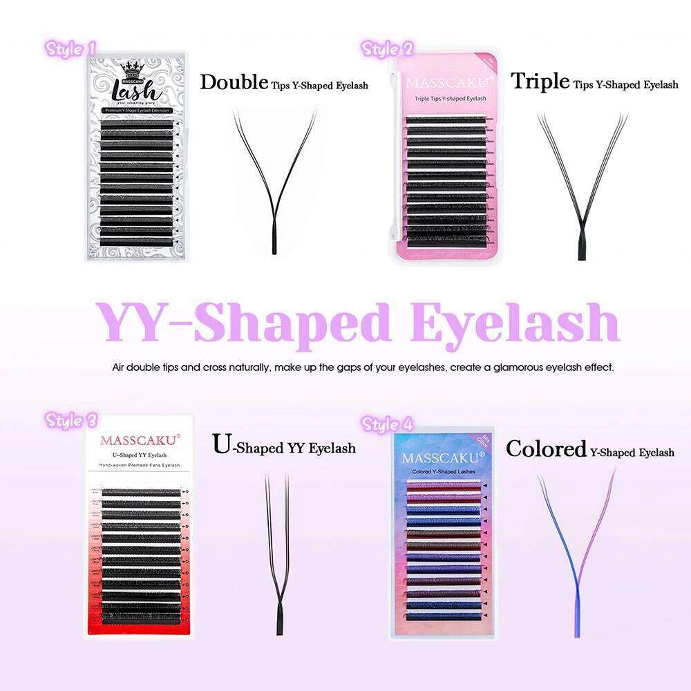 New Design U Shape YY False C D Curl 8-15mm Mix Y Style Lashes Waterproof Long-Lasting Fan Eyelashes by MASSCAKU