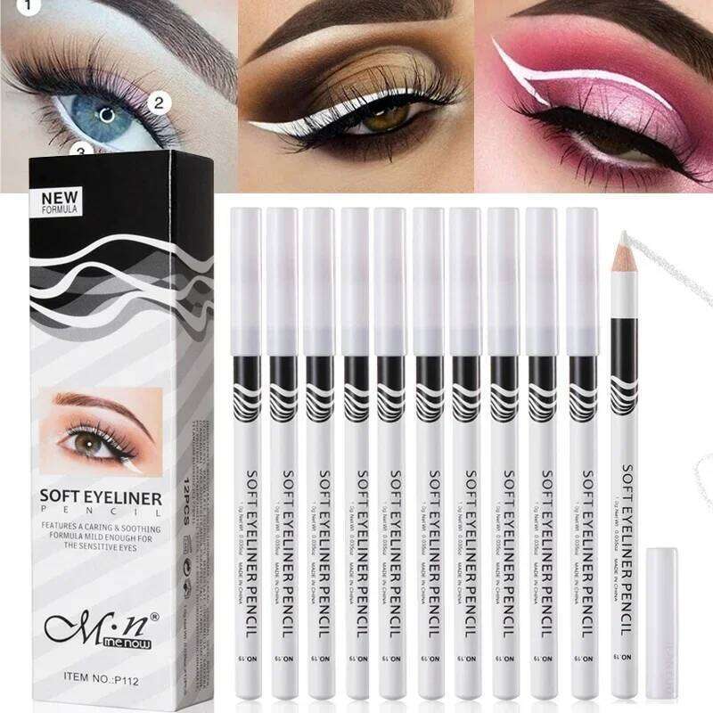 12pcs White Eyeliner Smooth Easy To Wear Brightener Highlighter Waterproof Long Lasting Eyes Liner Pencils Makeup X250725 X250725