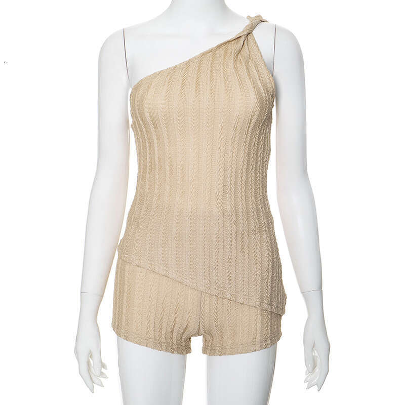 Yst030 Women's Summer INS New Solid Color One-Shoulder Sleeveless Backless Shorts Casual Sexy Set B5