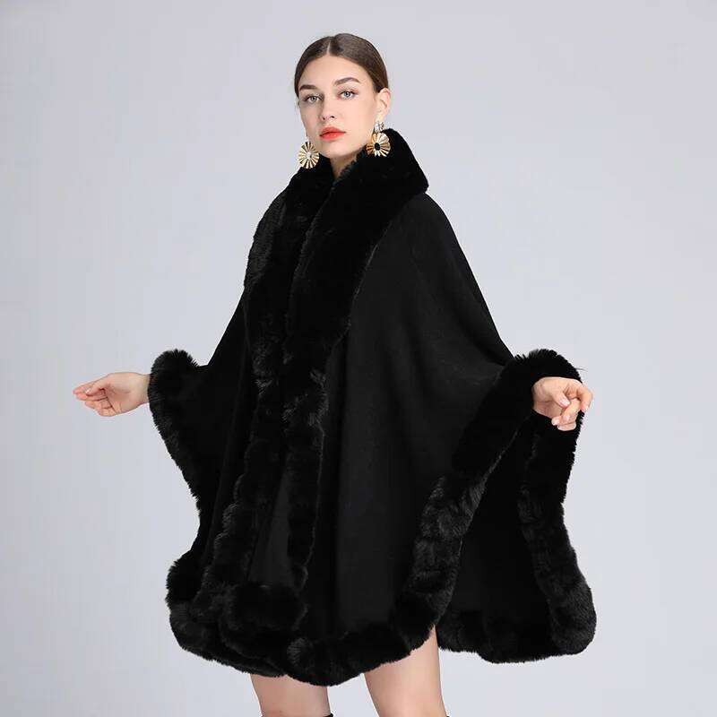 Designer Clothing 2025 Women's Rex Rabbit Faux Fur Shawl Lady Cashmere Feel Wrap Autumn Winter Solid Color Cloak Classic Warm Overcoat New In