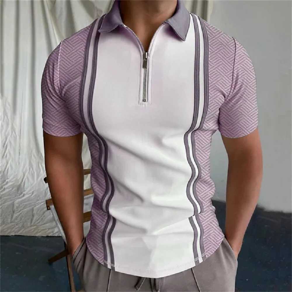 Summer Casual All-Match Mens Striped Zipper Polo Shirt Personality Fashion Mens Printed Tops Suitable for Outdoor WearXJ250725