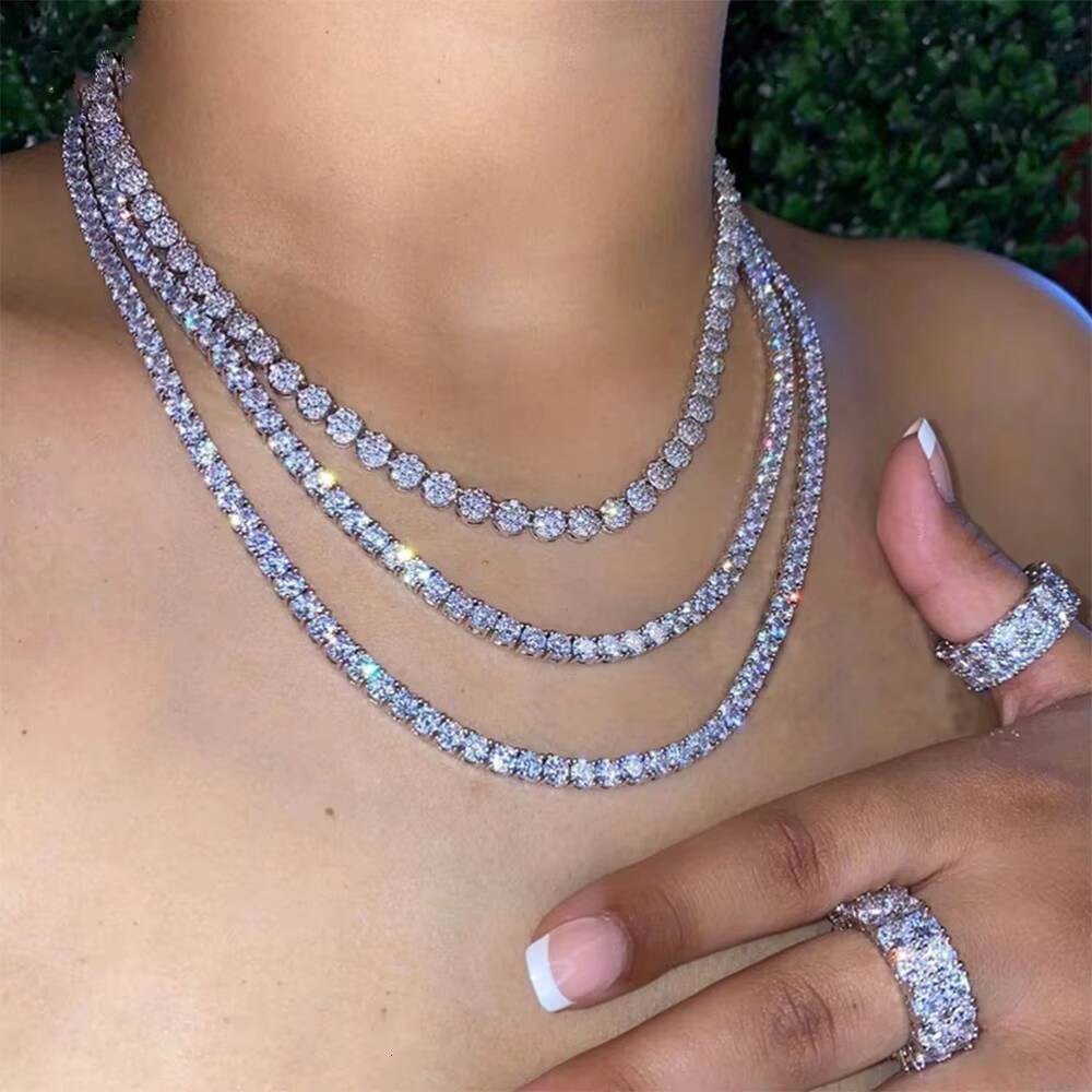 RINNTIN SC-2 Fashion 925 Sterling Silver Necklace CZ Chain Men Jewelry Popular Colar Cadena Custom Tennis Chain for Women