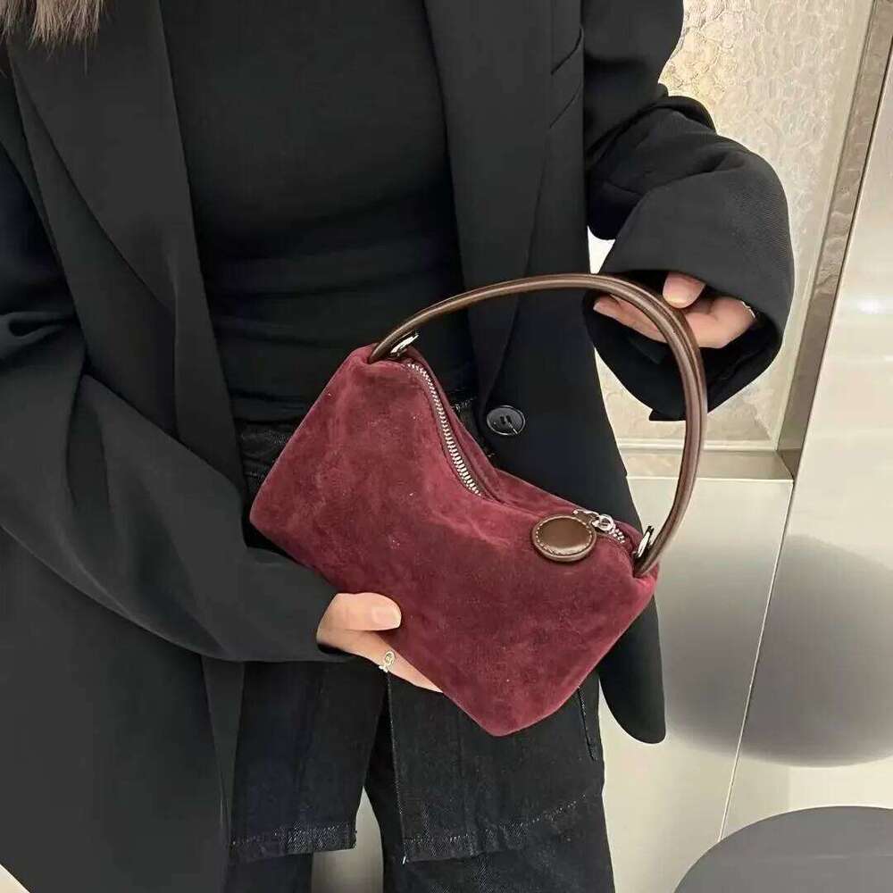 Luxurious designer Hot Simple Matte Color Women Hobo Tote Small Genuine Suede / Cow Leather Female Crossbody Shoulder Bag Daily-use Handbag