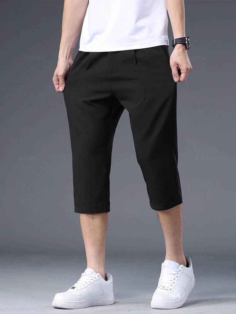 Clothing HighQuality Business Suit CalfLength Pants Men Pendulous Smooth Solid Color Straight Office Formal Shorts 250725