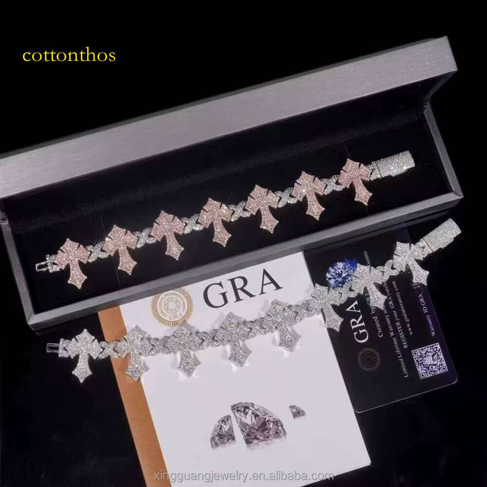 XG Iced Out Cross Cuban Sier Plated Gold Fine Jewelry Vvs Moissanite Dia Bracelets for Men/Women