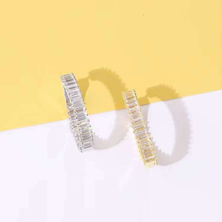 Fashion AAA+ Moissanite Baguette White Color Moissanite Copper Hip Hop Hoop Stud Earrings for Man Women