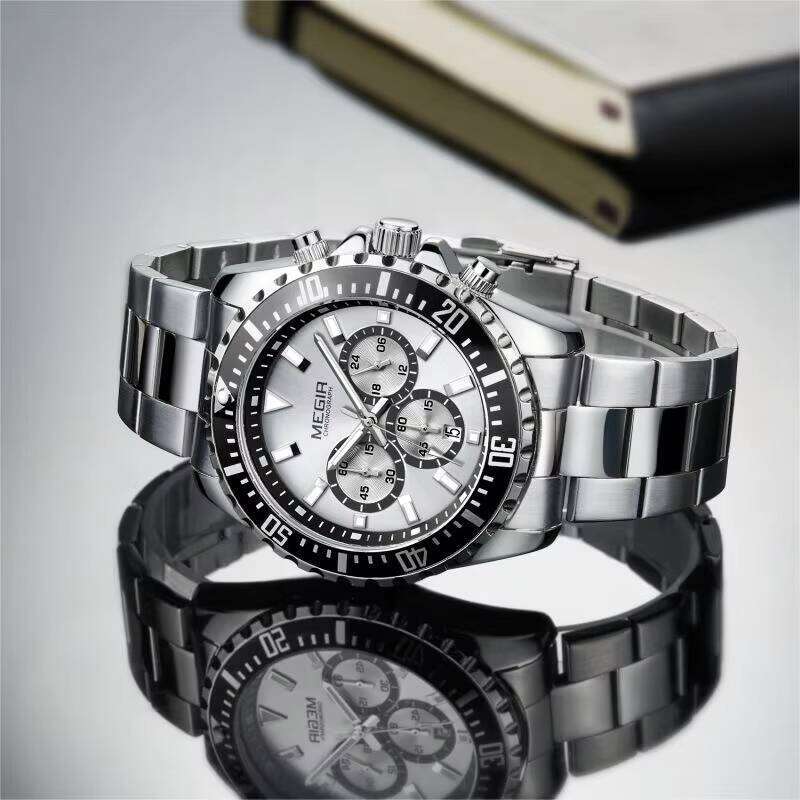 DHwatches MEGIR Men's Watch - Chronograph, Luminous, 30M Waterproof, Stainless Steel, Business Quartz Wristwatch