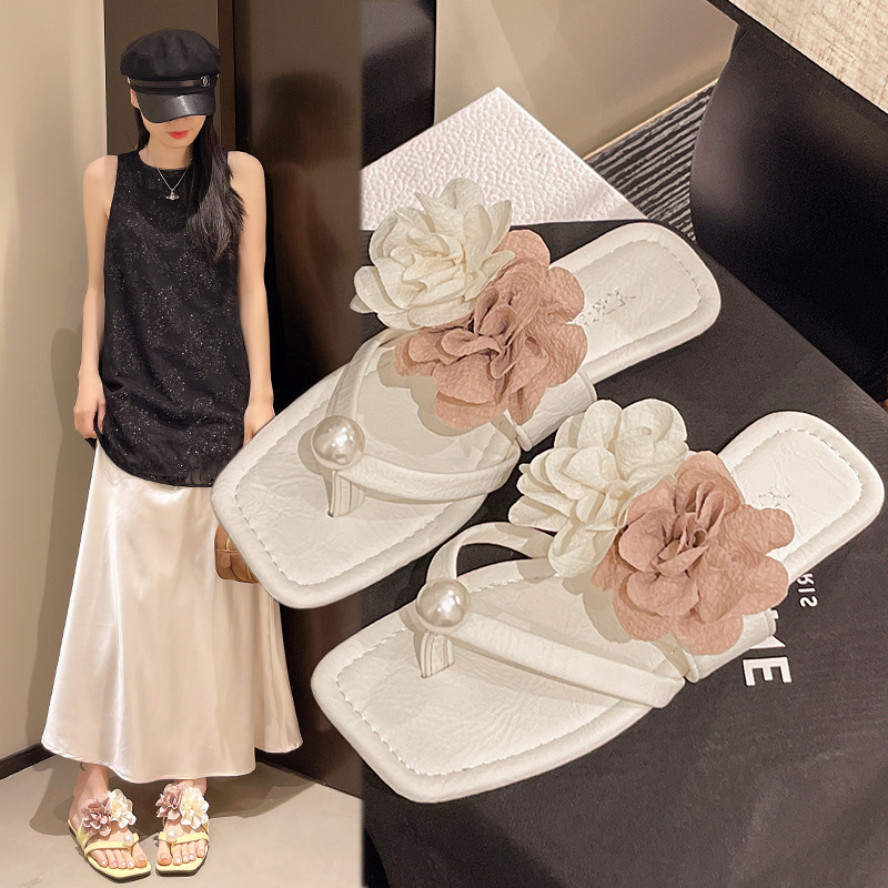 Ddmysports Fairy Floral Slippers For Women Summer Outdoor New Fashion Versatile Flat Non Slip Beach French Style Sandals Outdoor Shoes