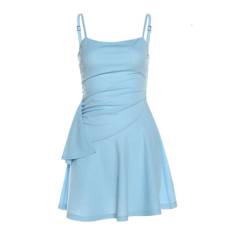 2023 Summer New Women's Solid Color Slim Fashion Strap Ruched Sexy Backless Dress 266