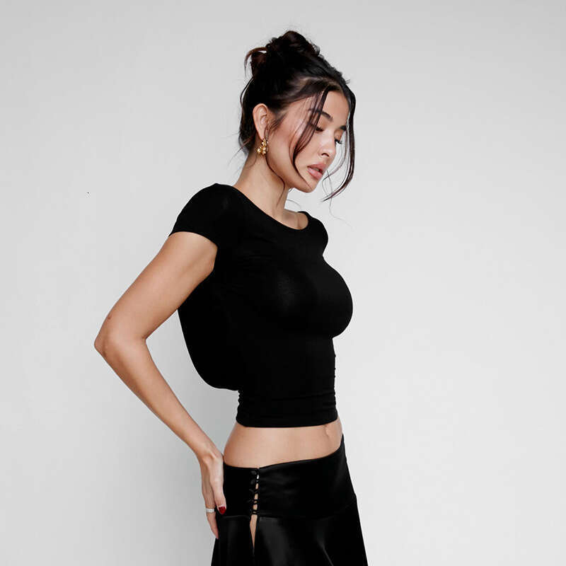 Ytp072 Women's Summer New Solid Color Round Neck Backless Sexy Navel-Baring Fashion Top T-Shirt For Women B5
