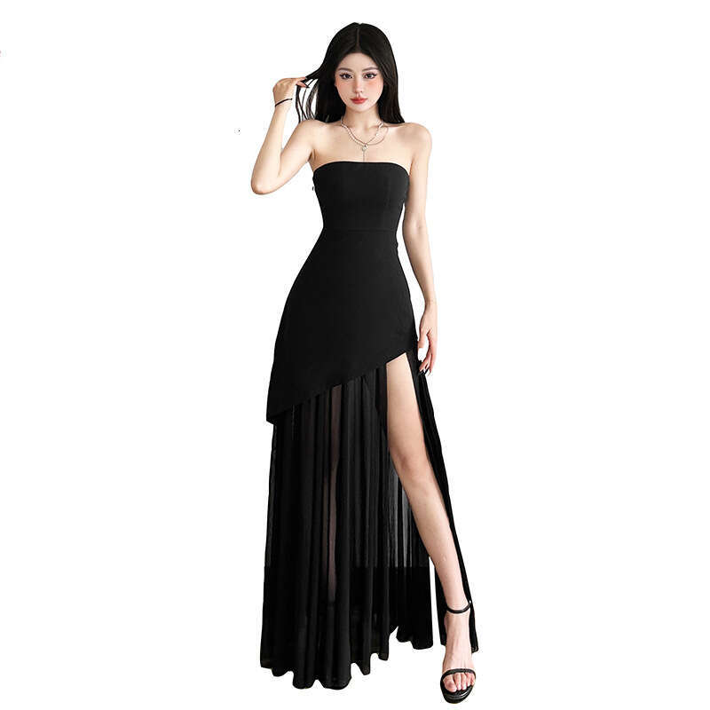 2025 Summer New Sleeveless Backless Slim Waist Slimming Irregular Tube Top Long Dress for Women ffc