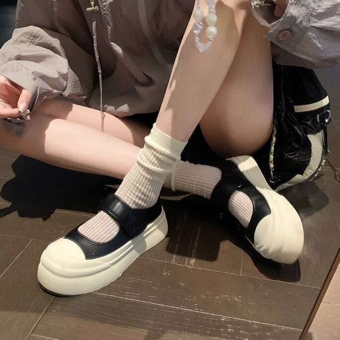Designer Autumn New Thick-Soled for Women French Style Height Increasing Velcro Mary Jane Shallow Mouth Silver Single Shoes