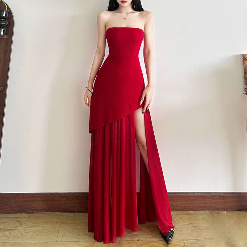 2025 Summer New Sleeveless Backless Slim Waist Slimming Irregular Tube Top Long Dress for Women ffc