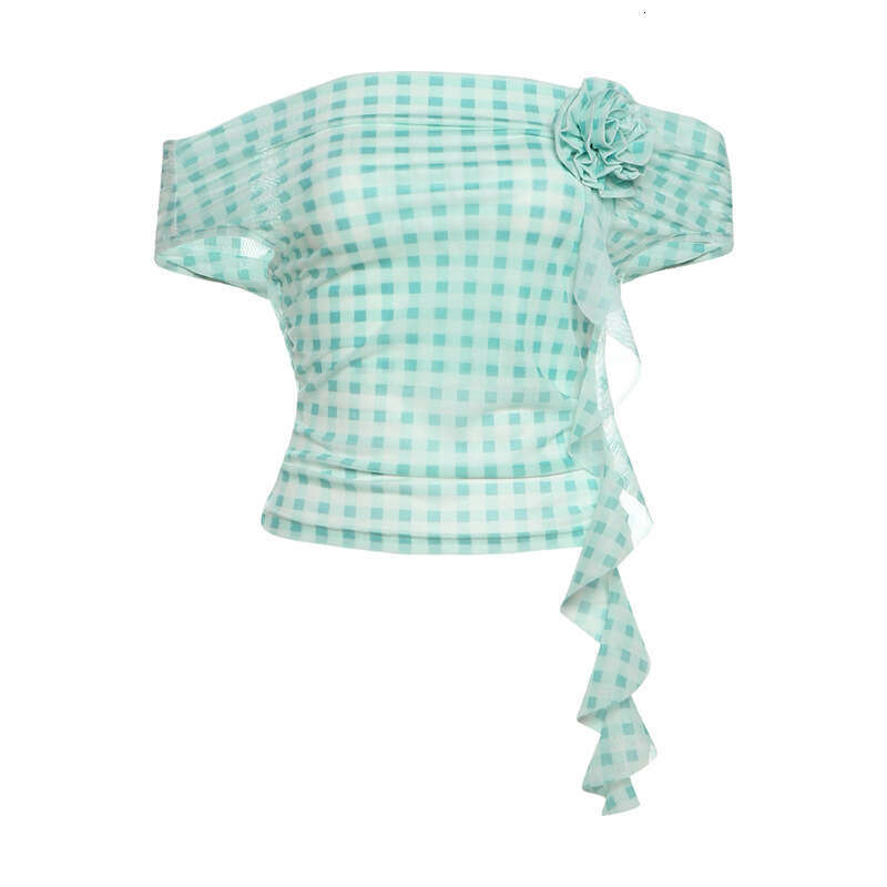 INS Style 2025 Spring New Women's Solid Color Slim Fashion Off-Shoulder Plaid Backless Top 2ec