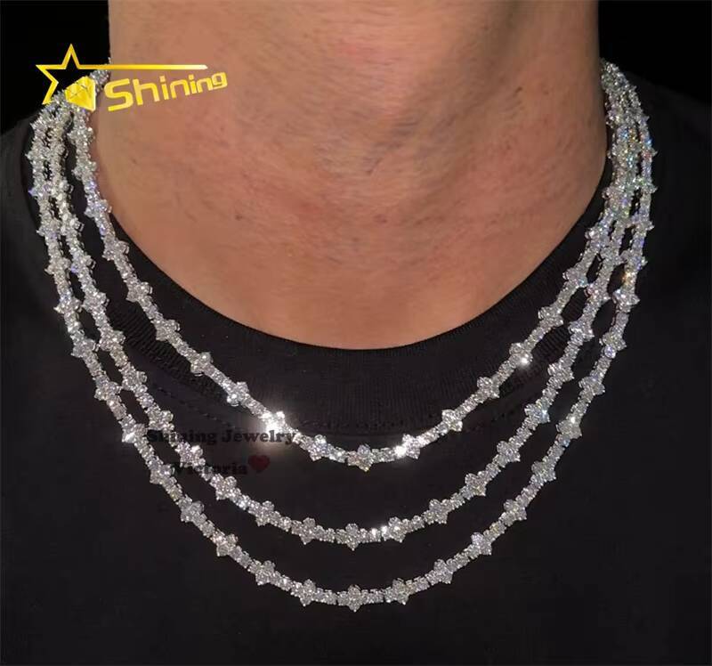 New Arrival 925 Sterling Silver Iced Out White Gold Pass Diamond Tester Rapper Jewelry 3MM Moissanite Cross Tennis Chain