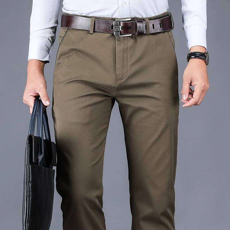 2025 New 98% Cotton Casual Pants Men's Clothing Classic Straight Loose High Waist Elastic Trousers Male Brand Clothes