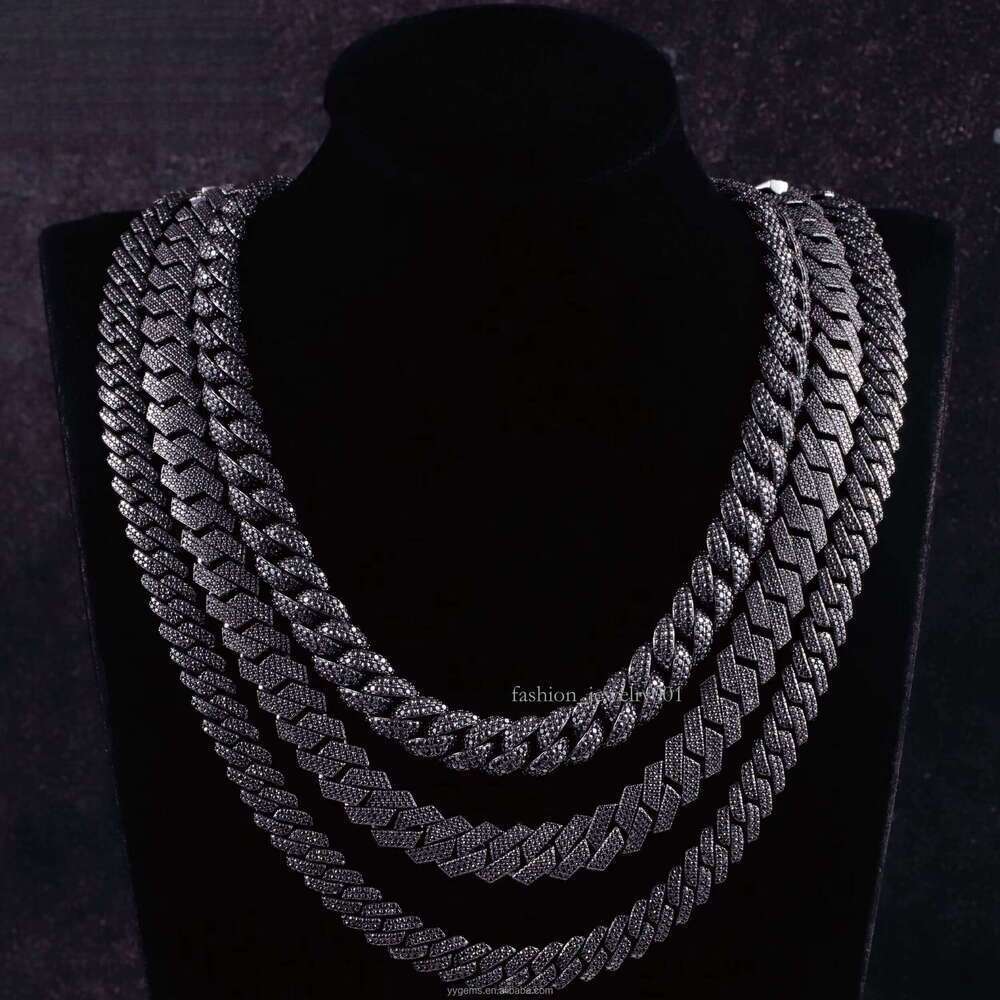 New Product Black Necklace Bracelet 9mm 10mm 12mm 13mm Sier Iced VVS Moissanite Cuban Chain with GRA