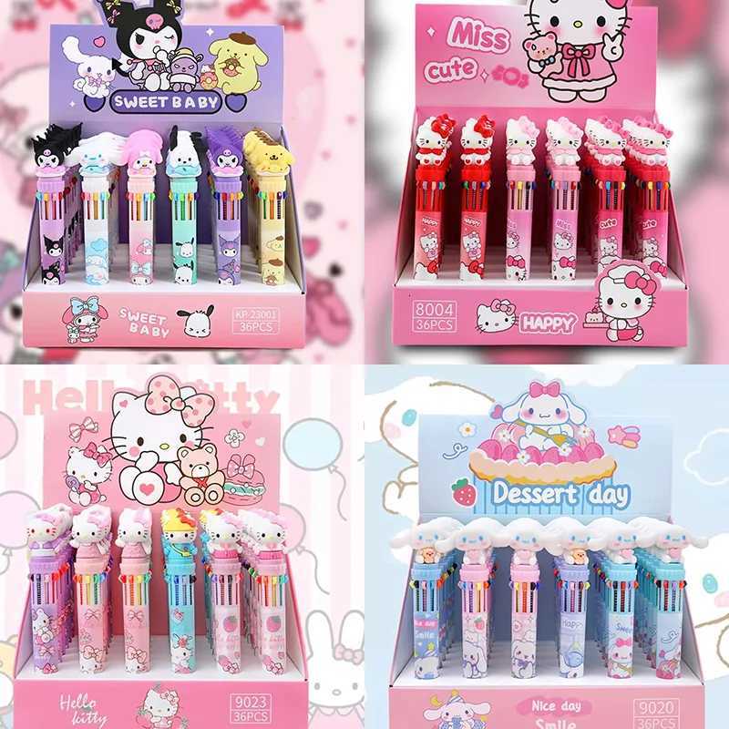 Sanrio Sanrio Kuromi Ballpoint Pen 36pcs 10-Color Marker Hello Kitty 0.7mm School Stationery Graffiti Drawing Writing Instrument w250725
