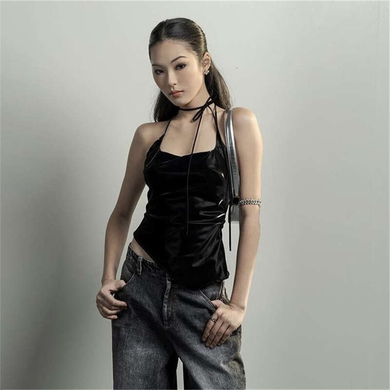 2023 Spring New Women's Solid Color Slim Fashion Halter Neck Strap Sexy Backless Tank Top 94a