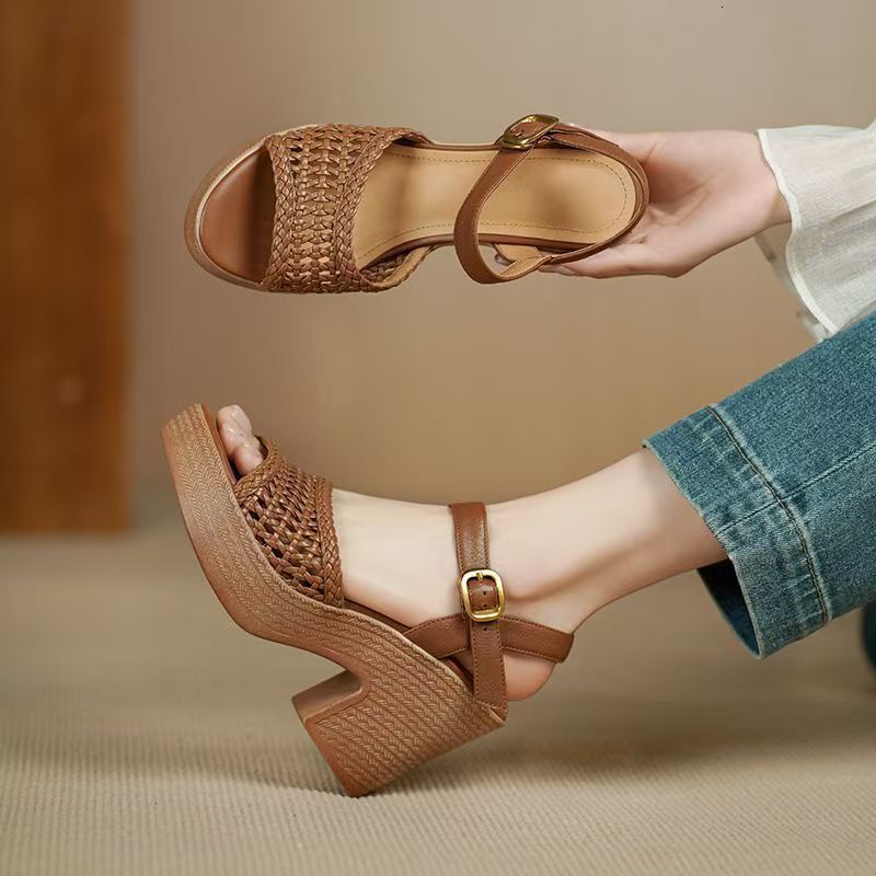 Ddmysports Petite Fashion Sandals For Women Summer New Thick Open Toe Soft Sole Comfortable Height Increasing Chunky Heel Roman Shoes Outdoor Shoes