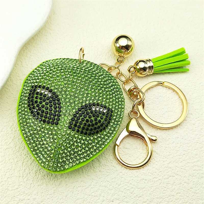 Alien Head Crystal Keychain for Women Men Green Tassel Gold Color Keyring Holder Car Bag Accessories Decorations Jewelry 8731 250715