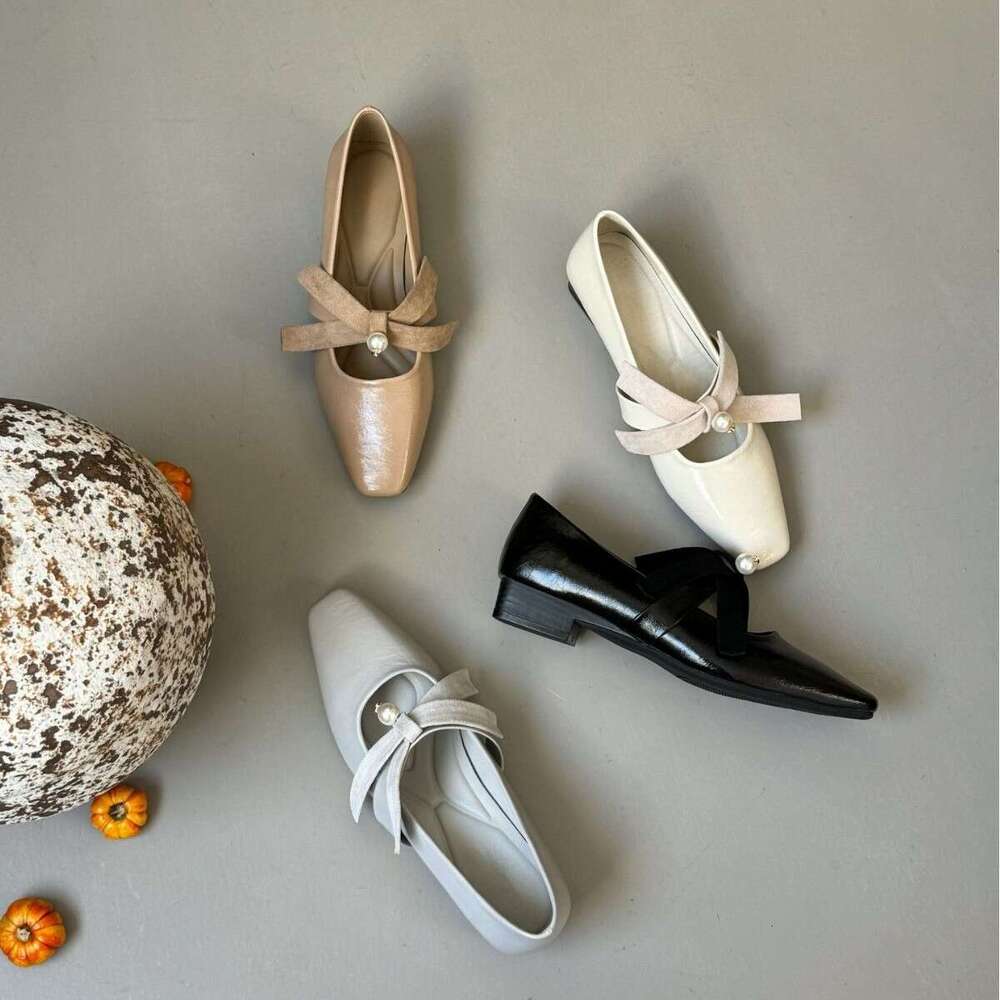 Square Toe Single Women, Chunky Heel, Comfortable French Style High Heels, Elegant Pearl Cross Strap Shoes for Women