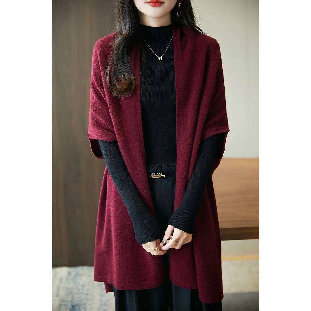 New Women 100% Merino Wool Sweater Casual Warm Shawl Cardigan Loose Cashmere Knitwear Autumn Winter Soft Cozy Tops Clothing MDNG
