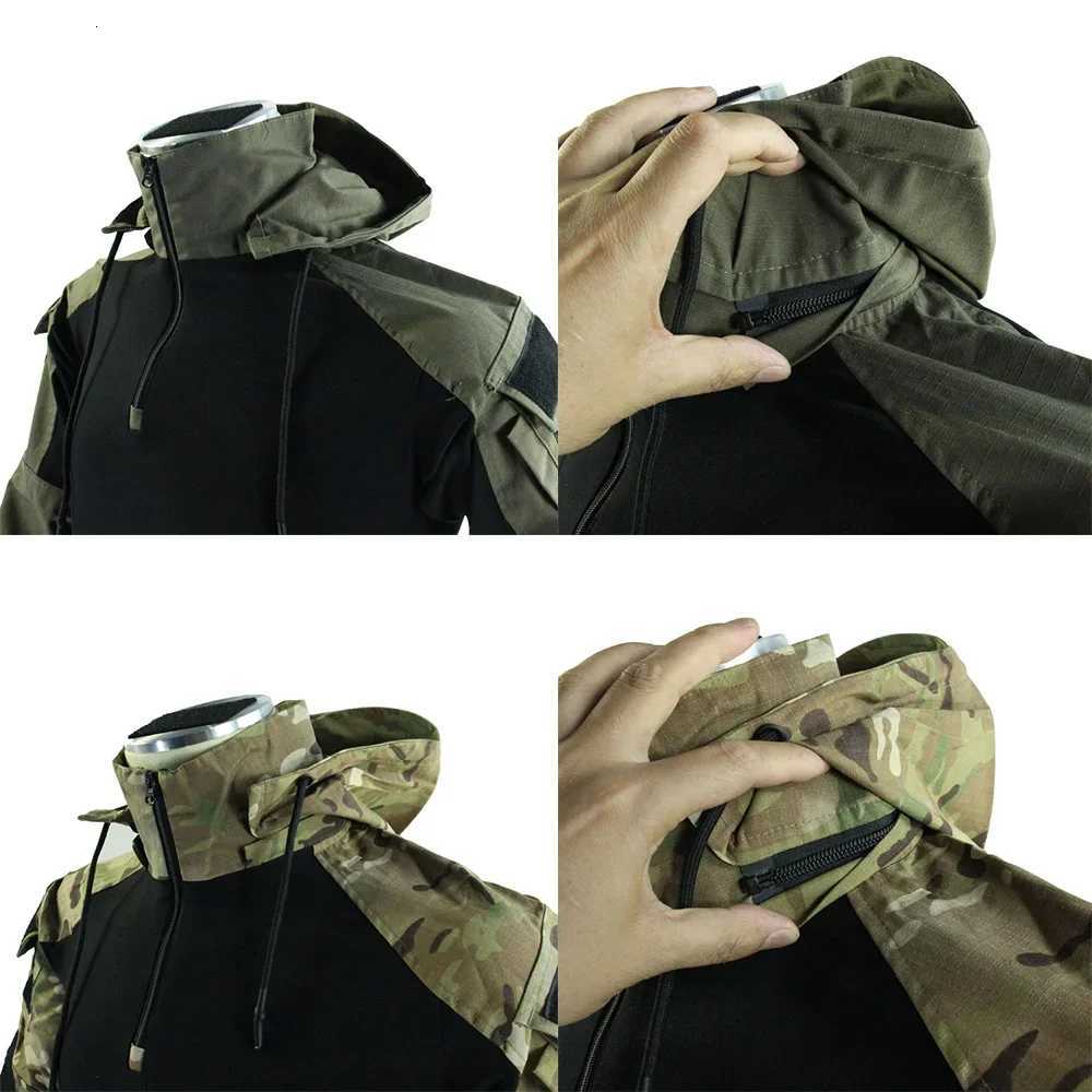 Mens Long Sleeve Combat Shirt 1/4 Zipper Ripstop Hooded Tactical Shirts Navy Blue Camoufalge Airsoft T Shirts Fishing Tops Y250724