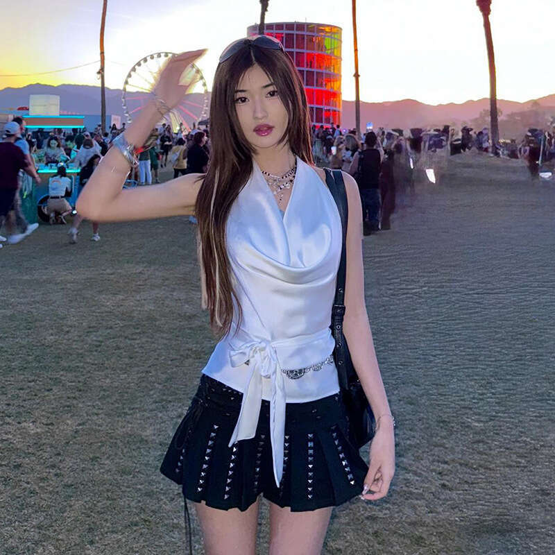 2025 Summer New V-Neck Halter Elegant Slim Fit Versatile Sleeveless Tank Top Women's Clothing eef