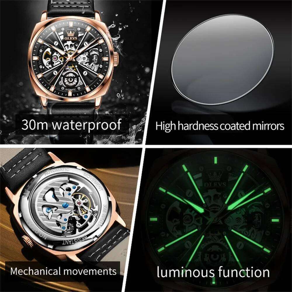 OLEVS 6685 Watch Original Fashion Hollow Out Style Ruby Automatic Menchanical Wristwatch Waterproof Luminous Mens Gifts