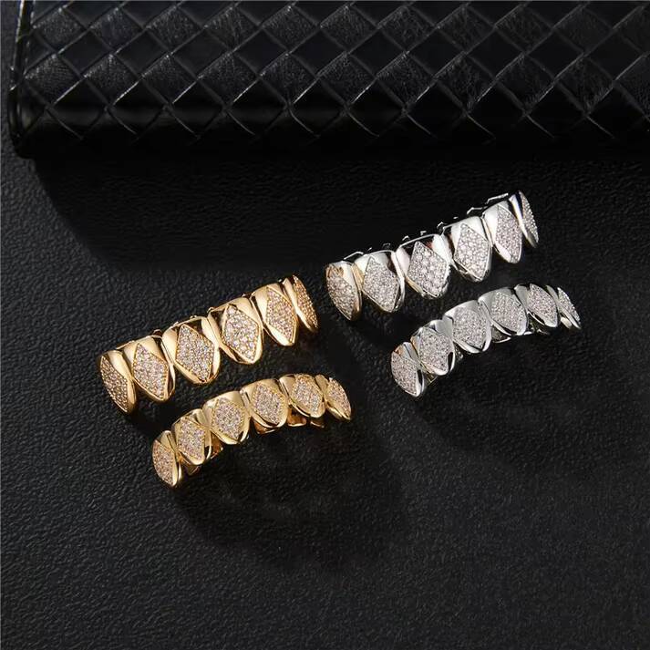 Custom S925 Silver 6top 6bottom Grillz Iced Out VVS Moissanite Round Brilliant Cut Diamond Grillz