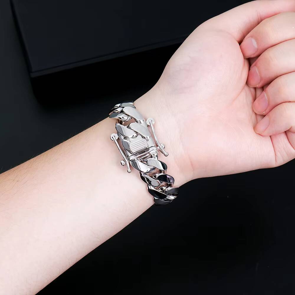 Custom Men Hip Hop 18k Gold Plated 925 Silver Fine Jewelry 14mm 18mm Miami Cuban Link Chain Plain Bracelet Without Diamonds