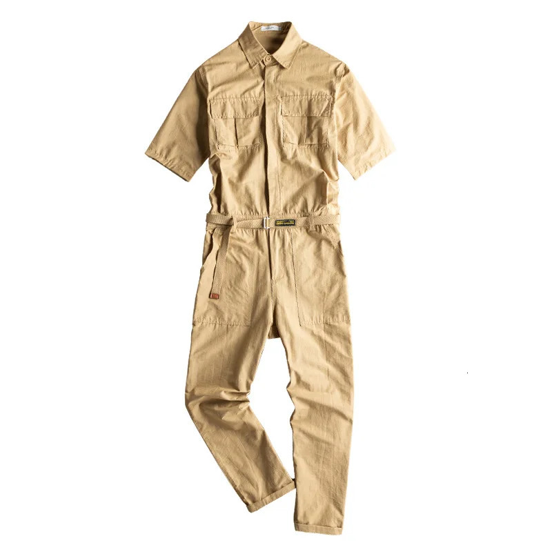 Summer Harajuka Mens Shortsleeved Jumpsuit Hip Hop Casual Multipockets Solid Color Cargo Overalls Fashion Trousers S5x 250725