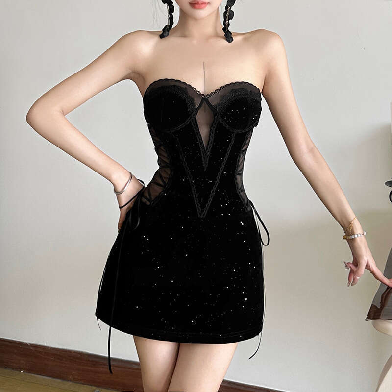 2024 Autumn Winter New Women's Solid Color Slim Street Fashion Off-Shoulder Tube Dress 7d9