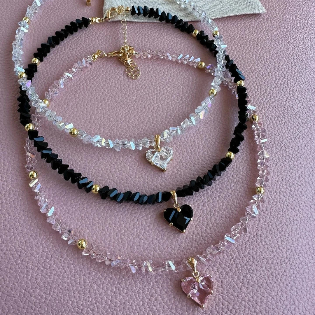 Fashion Vintage Sexy Zircon Heart Pendant Necklace For Women Female Boho Geometric Baroque Transparent Crystal Chain Jewelry 250716