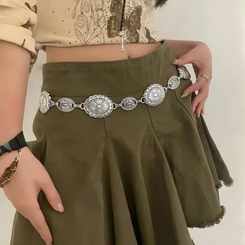 Vintage Metal Bohemia Waist Chain Silver Gold Hollowed-out Carved Women Crop Tops Decoration Waist Belt Dress Jewelry Accessory 250722