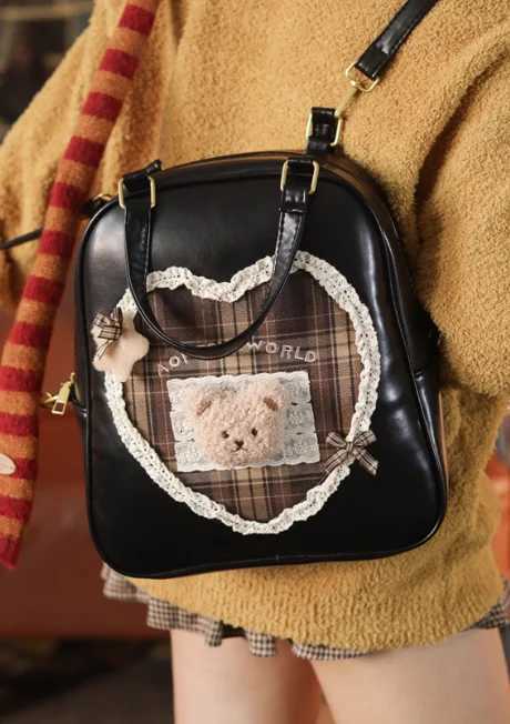Jiaerdi College Style Lolita Coffee Backpack Wen Sweet Cute Lace Bear Large Capacity Schoolbag Student Y2k Backpacks Fem Y250724