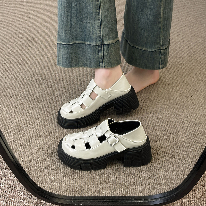 Ddmysports Platform Roman For Women New Spring Summer Hollow Out Chunky Shoes Fairy Style Student Height Increasing Closed Toe Sandals Outdoor Shoes