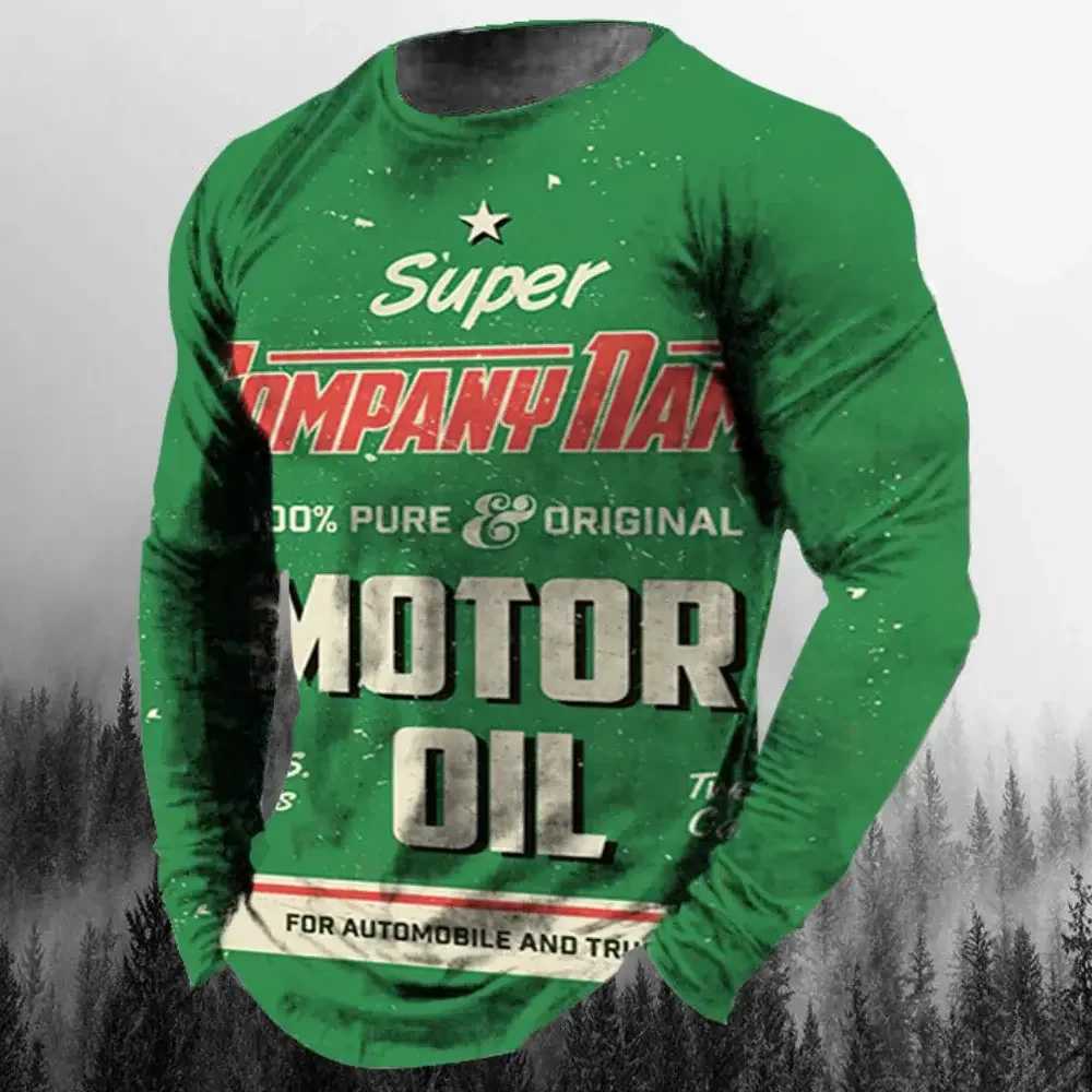 Vintage Mens T Shirt Long Sleeve Cotton Top Tees Castrol Oil Graphic 3D Print Motorcycle T-shirt Oversized Loose Comfortable To Y250724